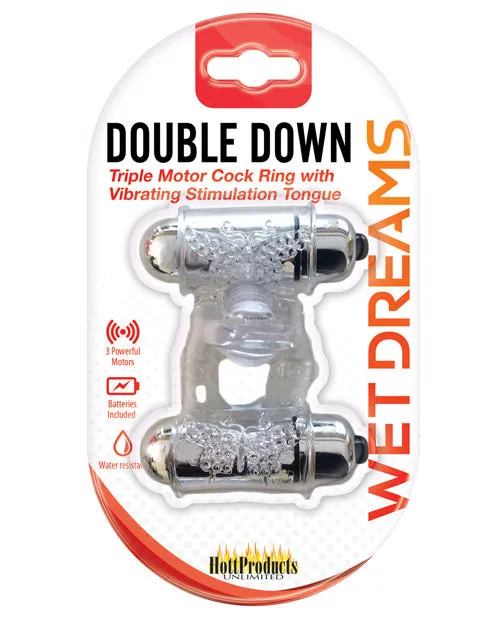 Male Sex Toys HOTT Products Wet Dreams Double Down Dual Motor Cock Ring W Power Bullet Stimulator Tongue W Motor