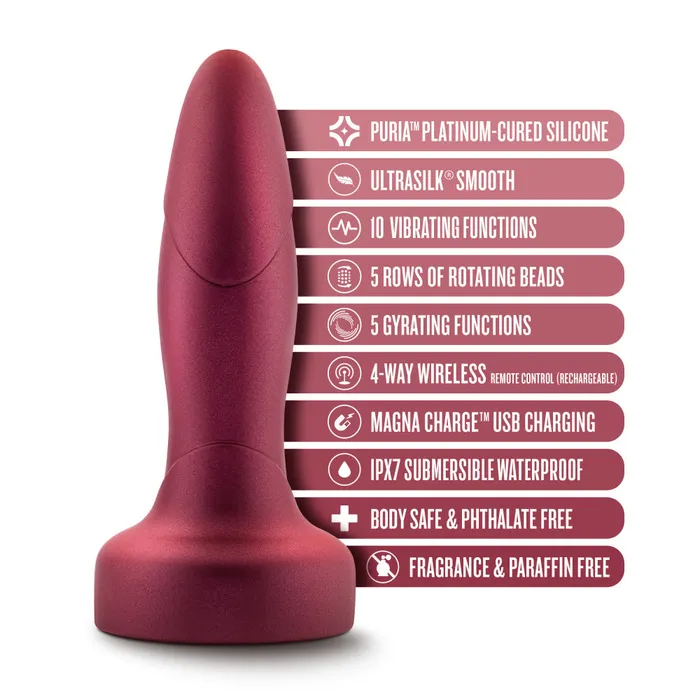 Anal Blush Anal Adventures Matrix By Blush Atomic Plug Tapered Tip With Gyrating Shaft Rotating Rimmer in Martian Wine Made from Pure Puria Silicone IPX7 Waterproof