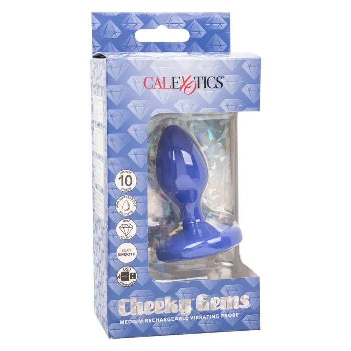 California Exotic Novelties Anal Cheeky Gems Vibrating Probe Medium Blue Rechargeable Silicone Anal Probe