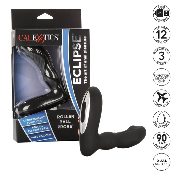 California Exotic Novelties Anal Eclipse Roller Ball Probe Black Rechargeable Prostate Massager with 12 Functions