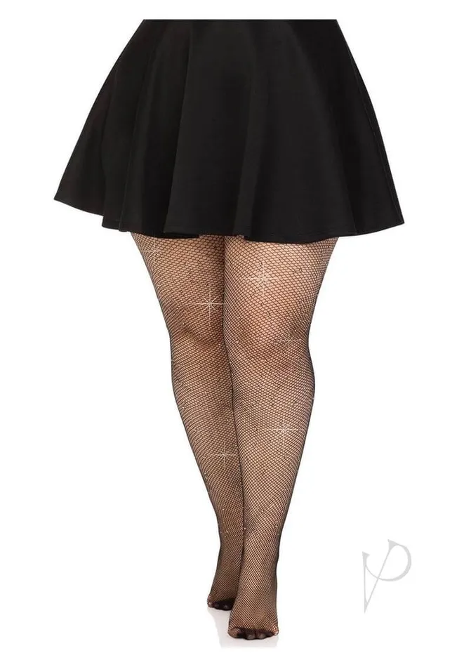 Leg Avenue Inc Colby Plus Rhinestone Fishnet Tights 1X2X Sparkle and Style in Every Step Female Sex Toys