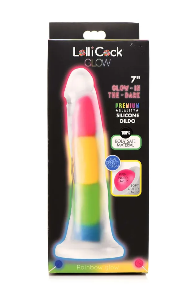 Lollicock 7 inches Glow In The Dark Rainbow Silicone Dildo CURVE NOVELTIES Dildos