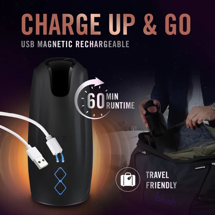Male Sex Toys Blush M For Men By Blush Lickety Split Vibrating Automatic Male Masturbator With Tongue Licking Oral Stimulator Black