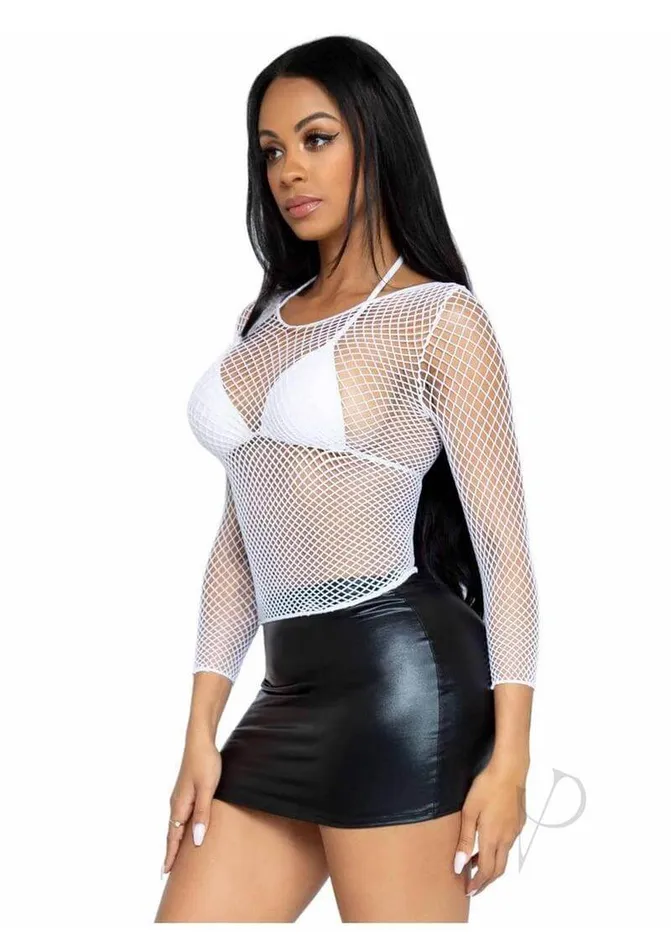 Male Sex Toys Leg Avenue Inc So Chill Fishnet Long Sleeve Shirt White Versatile Fishnet Lingerie Top by Leg Avenue